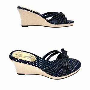 NWOT HUSH PUPPIES SOFT STYLES NAVY BLUE WHITE POLKA DOT WEDGE SANDALS 7.5